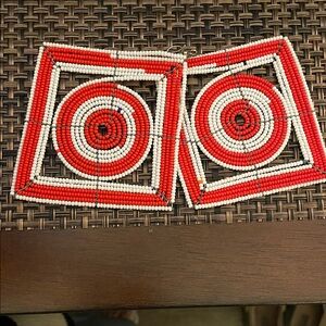 Red and White Beaded Earrings